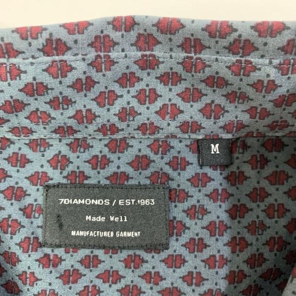 7Diamonds Shirt Mens Medium Gray Burgundy Stretch Cotton Blend Printed Button Up - Picture 4 of 10